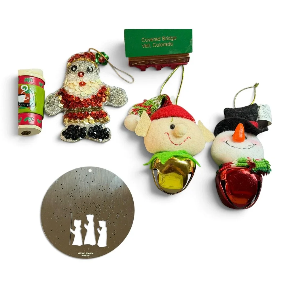 Mixed Christmas Ornament Lot Santa Snowman Georg Jensen Vail Colorado 7pc Set